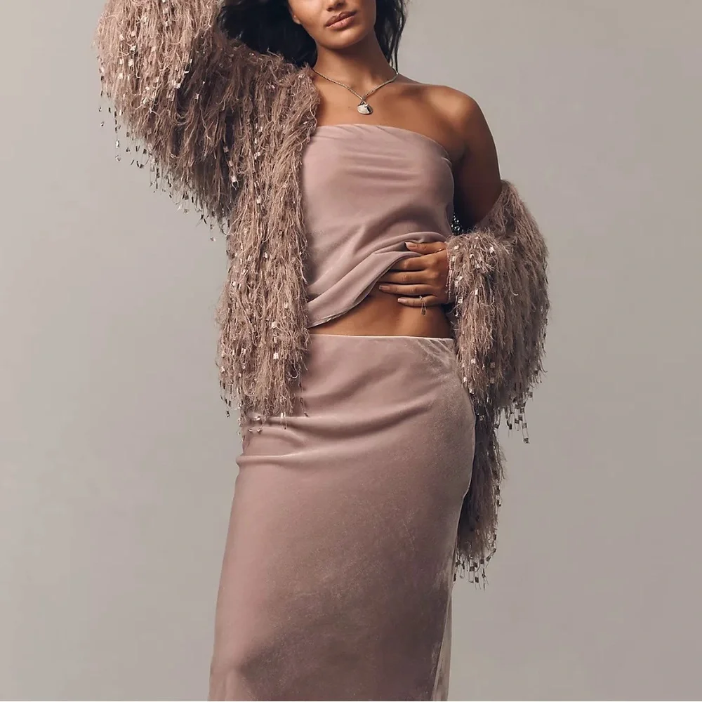 NEW By Anthropologie The Tilda Strapless Top Velvet Edition Size M Lavender - Picture 5 of 9